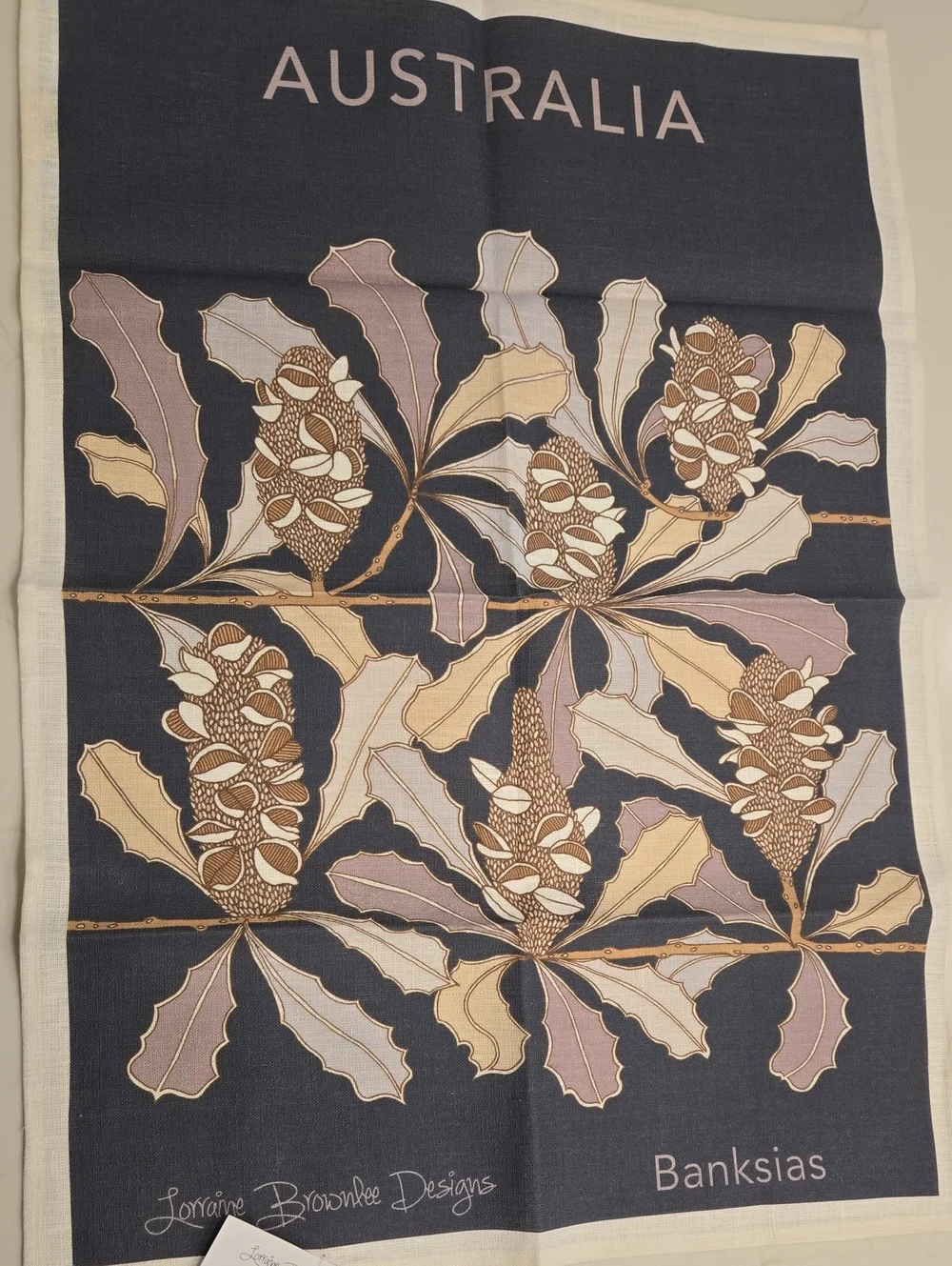 Australia Banksias Botanical Dish Towel - Grey with Taupe & Cream